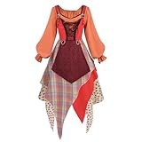 FCCAM Hexenkostüm, Kleid für Damen, Mary Sanderson, Kostüm, Erwachsene, unregelmäßiger Hokus, Pokus, Kostüm, Halloween, L