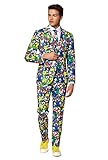OppoSuits Lustige Verrückt Abschlussball Anzüge für Herren - Komplettes Set: Jackett, Hose und Krawatte,Mehrfarbig, 48 EU