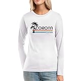Corona California Vintage Retro Frauen Langarm-T-Shirt Small Weiß