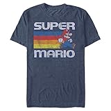Nintendo Herren Super Mario Running Retro Stripe T-Shirt, Marineblau meliert, L