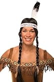Indianer Perücke mit Zöpfen im Set in schwarz mit Feder für Herren & Damen Fasching Karneval