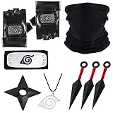 Niumowang Cosplay Zubehör Set, Prop Kunststoff set, Halskette, 1 Paar Anime-Handschuhe, Gesichtstuch, Stirnband, Unisex für Männer, Cosplay Zubehör