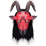 Qiancc Ziegenmaske Rote Teufel Ziege Latex Maske Realistische Vollgesichtsmaske Horror Kostüm Requisiten für Halloween Karneval Themenpartys