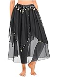 HULIJA Damen Bauchtanz Rock Lang Tanzrock Pailletten Asymmetrisch Rock Tanz Bühnenrock Karneval-Tanz-Outfit Orientalische Kostüme A Schwarz Einheitsgröße