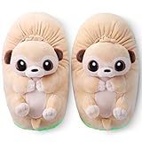 corimori – Joey das Erdmännchen, Plüsch Hausschuhe, Tier Pantoffeln für Kinder und Erwachsene, EU Einheitsgröße 34 bis 44 (Beige)