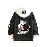 Danganronpa Jeansjacke Monokuma Cosplay Kapuzen-Denim-Hoodie Anime Zerrissene Jeans Mantel Kostüm für Männer Frauen