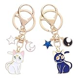 Sailor Moon Schlüsselanhänger Set - Anime Schlüsselanhänger - Niedliche Katzenfigur & Magie Charme für Tasche, Handy, Auto - Perfektes Souvenir für Mädchen & Katzenliebhaber