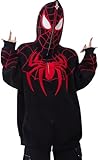 YINGKE Herren Spider Print Full Zip Up Hoodie Vintage Kapuzenjacke Y2K Unisex Oversized Streetwear Sweatshirt (S, Schwarz)