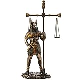Veronese Design Skulptur Anubis mit dem Herz auf Skala, Kunstharz, Bronze-Finish, ägyptische Statue, 33 cm