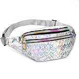 Fengzio Bauchtasche Damen Wasserdicht Gürteltasche mit 3 Reißverschluss Fächer und Reflektierender 80er,90er Jahre Outfit Damen Bauchtasche, Stylisch Hüfttasche Mädchen für Festival,Party,Sport
