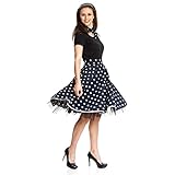 Kostümplanet Rockn-Roll-Kostüm für Damen Teller-Rock dunkelblau mit weißen Punkten knielang mit Halstuch im 50er Jahre Stil Rockabilly Damen Kostüm blau
