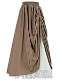 Damen Steampunk Rock mit Rüsche und Spitzensaum Elastische Taille A-Linie Rock Braun M