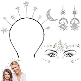 Karneval Faschingsfeier Haarreif Sterne Mond Sonne Silber Gesichtstattoo, Astronaut Kostüm Damen Space Stirnband Glitzer Haarschmuck Für Karneval Halloween Cosplay Maskerade Geburtstag Kostümparty (C)