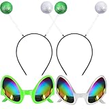 Goenb 4 Stück Alien Haarreif Alien Brille, Haarreif Alien Stirnband Alien Headband Alien Kostüm Zubehör für Erwachsene Kinder für Karneval Faschings (Grün Silbrig)