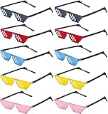 DERAYEE 10PC Bunte Thug Life Sonnenbrille,8 Bit Pixel Mosaik Brille,Männer Frauen Glas Foto Requisiten Unisex Sonnenbrille Spielzeug