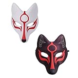TENDYCOCO Fuchs Maske 2 Stücke Party Dekorative Masken Japanische Kabuki Masken Cosplay Maskerade Für Männer