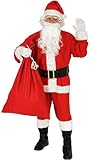 Foxxeo 9-teiliges Weihnachtsmann Nikolauskostüm Kostüm für Herren Mit - Mütze, Bart, Gürtel und Handschuhe, Gr.-XL, Rot-Weiß