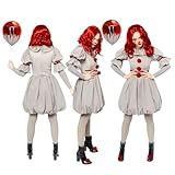 Amscan - Erwachsenenkostüm ES, Kleid und Strumpfhose, Horror-Clown, Killer, Halloween, Grau
