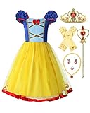 ReliBeauty Mädchen Elastische Taille Rückenfreie Prinzessin Kleid Kostüm, Gelb, mit Zubehör, 130