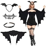 Fledermaus Kostüm Damen Umhang, Faschingskostüme Damen, Karneval Kostüm Damen Teufel, Fledermausflügel Erwachsene Mit Maske, Haarreif, Halskette Set Sexy Grusel Flügel Vampire Halloween Party Outfit