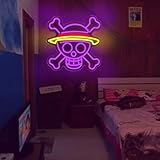 PILOYINDE One Piece Neon Schild Anime Ruffy LED Neonlicht Wanddekoration Lila One Piece Neon Schild Geeignet für Schlafzimmerdekoration Anime Led Schild Geeignet für Weihnachtsgeschenke Partydeko