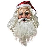 LAANCOO Herren Weihnachtsmann Maske, Weihnachts Latex Maske, Weihnachtsmann Kopfmaske, realistische Weihnachtsmann Alter Mann Maske mit roter Weihnachtsmütze für Party Verkleidung