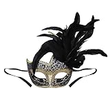 Vintage Venezianische Maske mit Federn Damen Herren Halbmaske Maskerade Maske Karnevalsmasken Augenmaske mit Zierborte Römische Tanzmaske Oper Gesicht Kostüm für Halloween