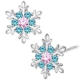 Mädchen Kinder Damen Ohrringe 925 Silber Schneeflocke Stern Ohrstecker rosa pink türkis blau (Türkis-Rosa)