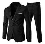 Anzug Herren Slim Fit 3 Teilig Anzüge Herrenanzug Sakko für Hochzeit Business Schwarz L