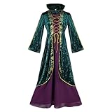 Yabauuop Winifred Sanderson Cosplay-Kostümkleid, Mittelalterliches Hexen-Cosplay-Kostüm Für Frauen, Sanderson-Schwestern-Kostüm Für Halloween, Karneval, Hexen-Cosplay, Grünes Samtkleid