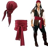 LEOEASIY Piratentuch Piraten Accessoires Damen Piraten Stirnband TaillengüRtel Piraten SchäRpe Geeignet für Piraten-Mottopartys TheaterauffüHrungen Geburtstagsfeiern und Andere Anlässe (Großes Rot)