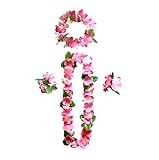 duoyif Hawaiiketten Hawaii Blumen kette Blumenketten Hawaiian Kette Haarband Armbänder Grasrock Party Kostüm Zubehör Blumenkette Für Karnevals Weihnachten Neujahr Cheerleading Strand Hochzeit (G)