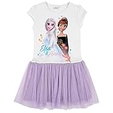 Disney Eiskönigin 2 Kleid Anna und ELSA Kurzarm (Weiss-Lila, 128)