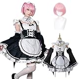 Fiamll Anime Ram Cosplay Kostüm Outfit Re Life In A Different World From Zero Maid Kleid Uniform Komplettes Set Karneval Dress Up Anzug mit Perücke für Frauen Mädchen XL