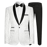 Allthemen Herren Jacquard Smoking Anzug Slim Fit 2 Teilig Anzüge für Hochzeit Party Abschluss Weiß L