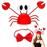 Krabben Mütze Verstellbar, Einzigartige Lustiger Hut, Krabben Hut mit Roter Fliege, Partyhut Lustige Hüte für Kinder Damen Herren, Kopfbedeckung für Karneval Cosplay Halloween Party Kostüm Zubehör