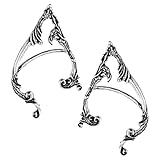 Beaupretty Schwarze Ohrmanschette 2 2 Stücke Elf Ohr Manschetten Clip- on Ohrring Perle Flügel Quaste Filigrane Elven Ohrringe Fee Weihnachten Halloween Kostüm Hochzeit Cosplay Drachen Ohr Wrap Silber