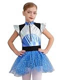 CHICTRY Astronaut Kostüm Mädchen Mit Glitzer Tüllrock Kinder Metallic Ballettkleid Stehkragen Tanzkleid Tutu Space Girl Outfit Für Halloween Karneval Blau 146-152