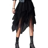 Carolilly Tutu Tüllrock Damen Rock Knielang Petticoat A Linie Rock Damen Ballettrock High Waist Unterrock für Frauen (Schwarz C, Einheitsgröße)