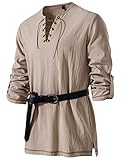 LucMatton Herren-Tunika, Retro-Stil, Schnürung, Mittelalter, für Halloween, Cosplay, Wikinger, Pirat, Vampir, Renaissance, Gothic, viktorianisches Kostüm, Khaki, Größe XL