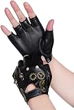 jerbro 1 Paar Punk Handschuhe Halb Steampunk Finger PU Leder Aushöhlen Fingerlose Zahnräder Handschuhe für Erwachsene Hip Hop Halloween Cosplay Karneval Kostüm
