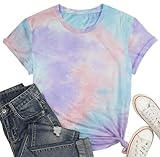 Batik T-Shirt für Damen Tie Dye Tee-Shirt Sommer Lässige lockere Shirt Tops