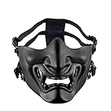 AOUTACC Airsoft Halbgesichtsmasken, Evil Demon Monster Kabuki Samurai Hannya Oni Half Face Protective Masken Maskerade Ball, Party, Halloween, Cs War Game (Verstellbarer Riemen Schwarz)