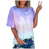 Tshirt Damen Tie Dye T-Shirt Damen Bunt Batik Shirt Rundhals Kurzarm Bluse Oberteil Frauen Mode Farbverlauf Longshirt Sommer Tops Lang Oversize Tee Tshirt
