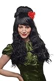 WIG ME UP - 81193-P103 Karneval Fasching Perücke Spanien Latina Senorita 60ies Schwarz lang Beehive