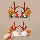 Haarspangen Haarschmuck Weihnachten, 4 Stück Rentier Geweih Haarnadeln Haarclips Hirsch Haar Accessoires Spangen, Haarklammern Weihnachts Deko Haarspange für Kinder Mädchen Frauen Damen (Braun)