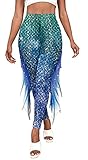 FEOYA Damen Push Up Leggings High Waist Leggins Meerjungfrau Bedruckte Leggings mit Flosse Glänzend Hose für Karneval Kostüm Alltag Halloween Rollenspiel Party Yoga D M