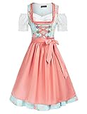 SCARLET DARKNESS Damen 3Tlg Dirndl Kleid Oktoberfest Trachtenkleid Kostüme Tops,Baumwollkleid,Schürze M Rosa und Blaudruck