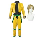 Jiumaocleu Dio Brando Cosplay Kostüm Uniform Anzug mit Perücke Anime Cosplay Gelb Mantel Hose Komplettset Halloween Karneval Verkleidung für Fans