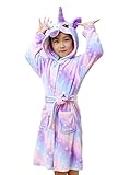 Brinny Kinder Bademantel Mit Kapuze Hoodie Sanft Einhorn Nachtwäsche Flanell Kuschelweicher Fleece Morgenmantel Pyjamas Bathrobe Kleinkind für Mädchen Jungen 5-6 Jahren